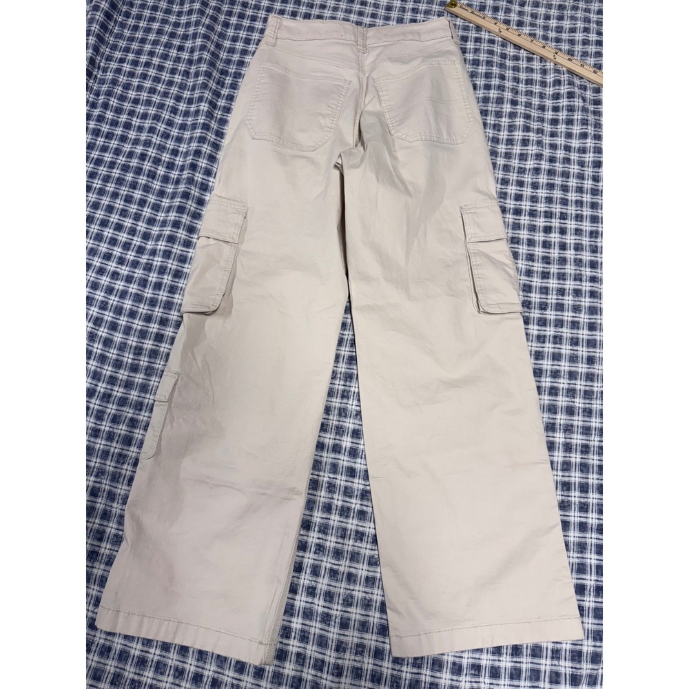 Hollister Ultra High-Rise Baggy Cargo Pants Tan Khaki Wide Leg Womens 4R W27R - Picture 2 of 7